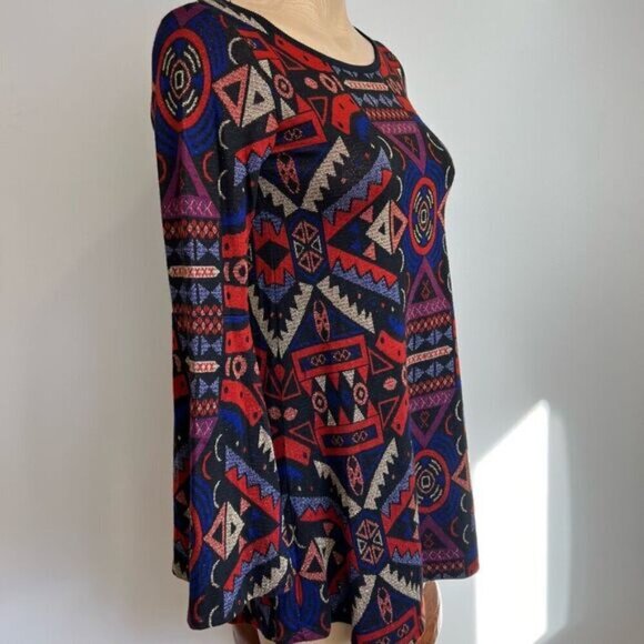 Nadya Toto Women’s Small Viscose Geometric Tunic Top Long Sleeve Shirt 70s Gogo - Picture 7 of 12